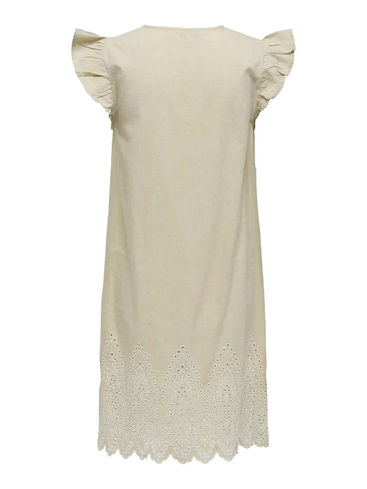 Only - Onltulum Emb S/S Dress - 4961287 Olive Gray Bright White Emb Kjoler 
