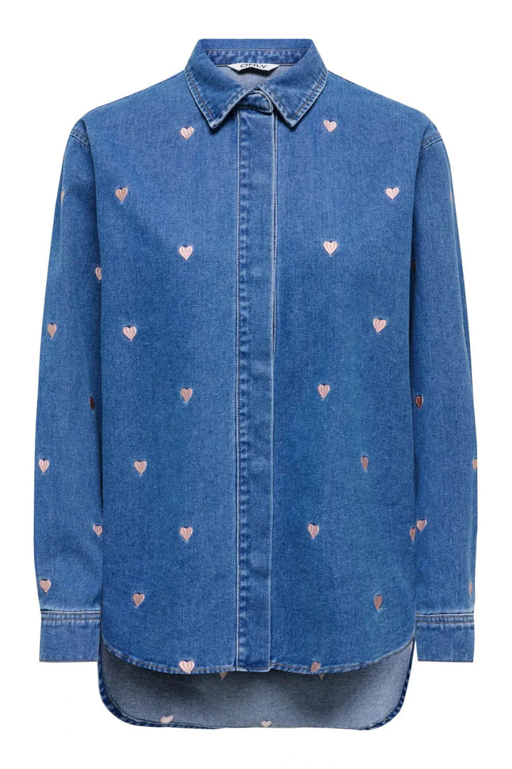 Only - Onlvera Ls Heart Shirt Gua - 5049510 Medium Blue Denim Skjorter 