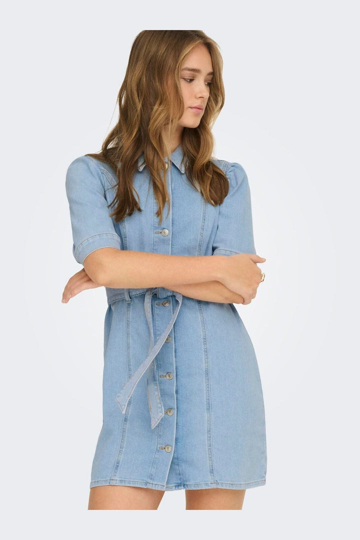 Only - Onlvibbe Ss Belt Dress Akm - 4995540 Light Blue Denim