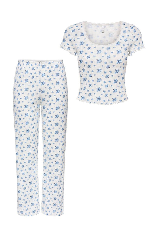 Only - Onlvips Ss Top And Pants - 5075745 Cloud Dancer Blue Flower