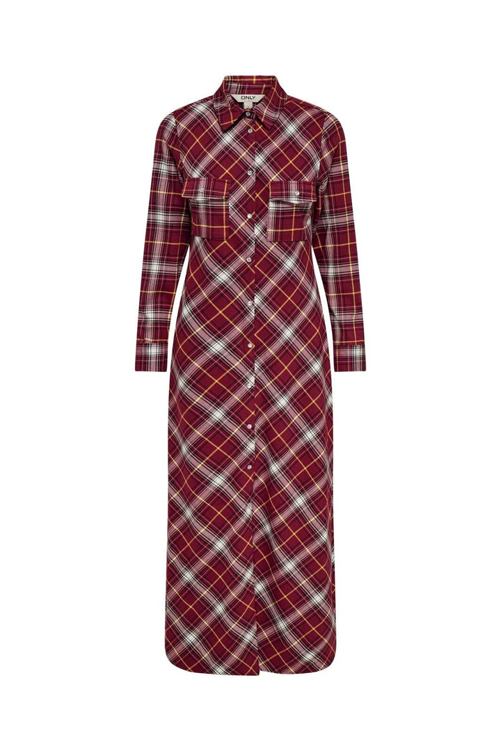 Only - Onlwren Check L/S Long Shirt Dress - 4970170 Syrah Checked Pulse
