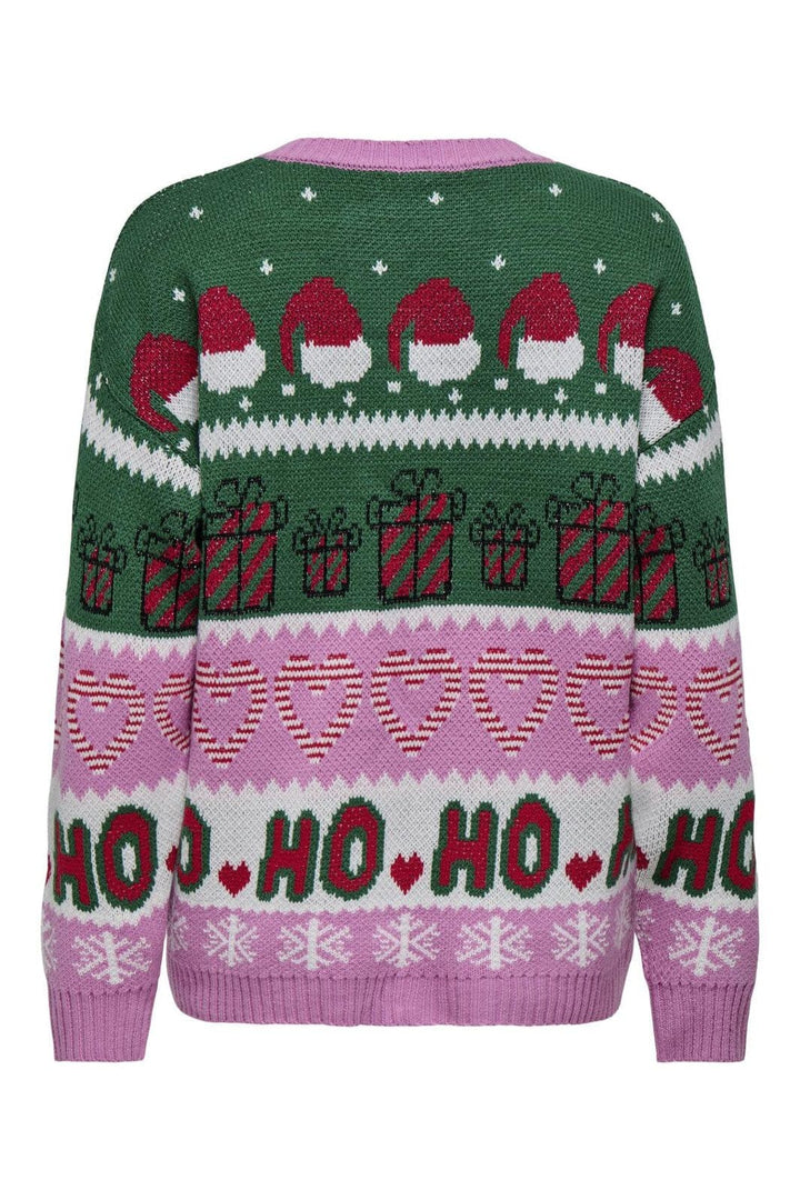 Only - Onlxmas Hoho Ls Pullover Knt - 4825313 Fuchsia Pink W. Green Jacket/Cd/Salsa/Black