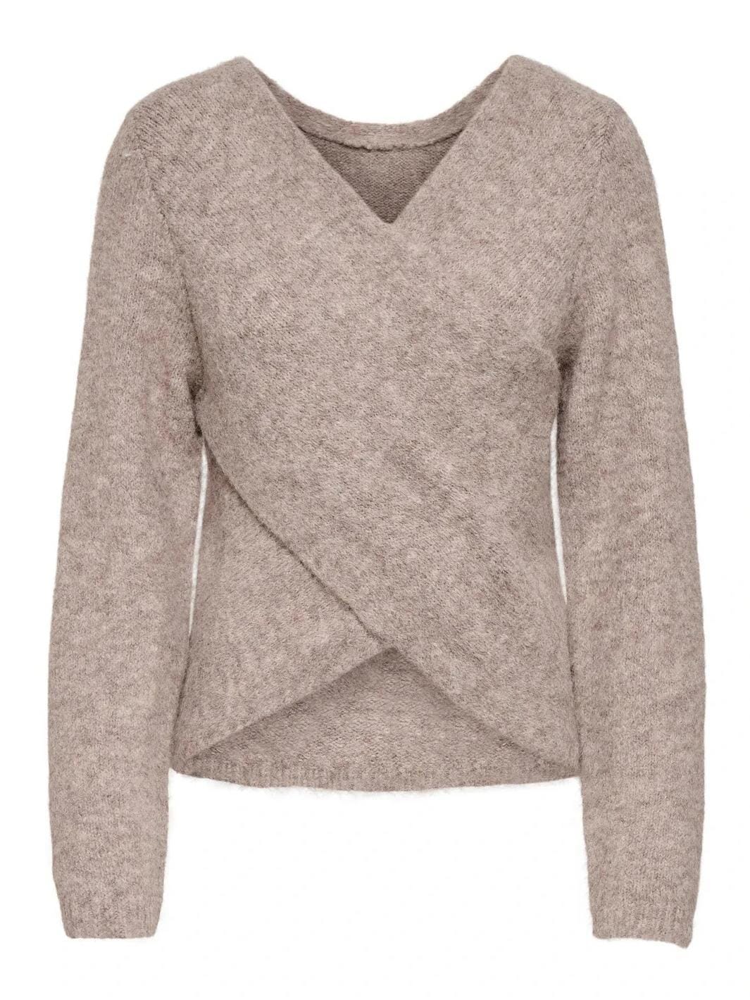 Only - Onlzaggie Life Ls V-Neck Reversib Knt - 5044828 Humus Melange Strikbluser 