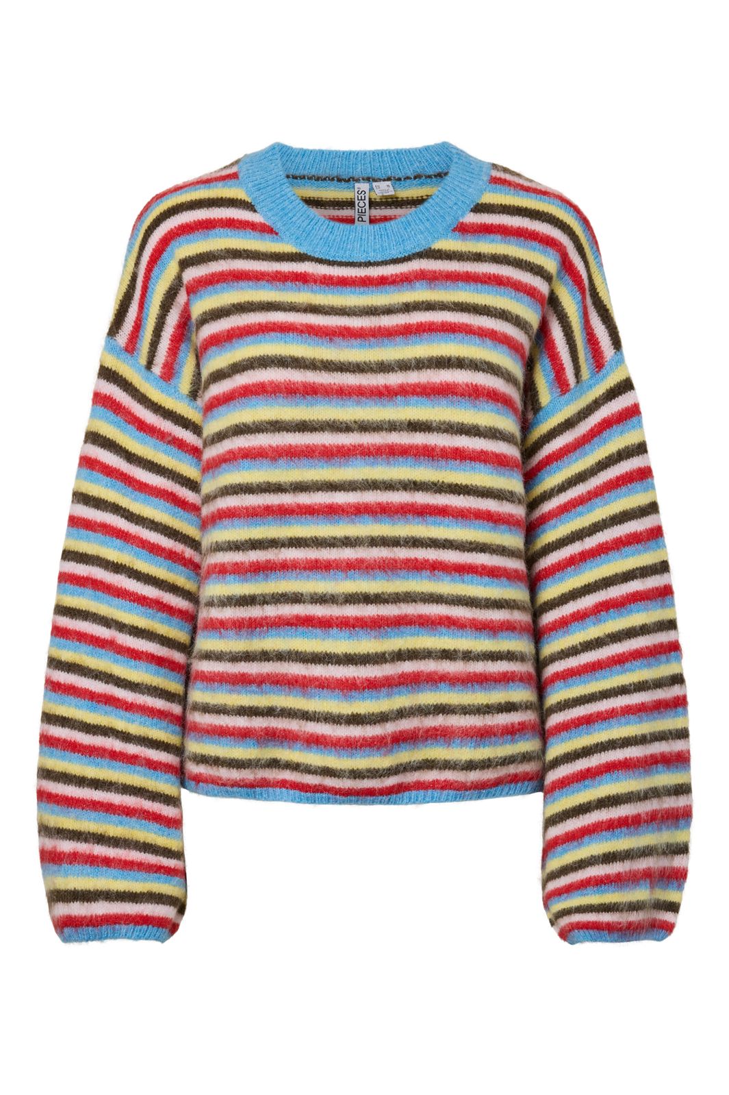 Pieces - Pcada Ls O-Neck Knit - 5075552 Azure Blue Flame Scarlet + Light Lilac + Crocodile + Custard