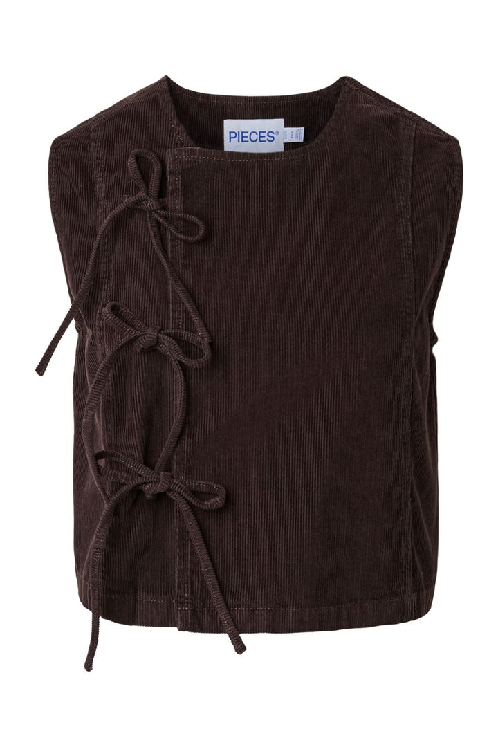Pieces - Pcaia Slanted Tie Corduroy Vest - 5054976 Ganache