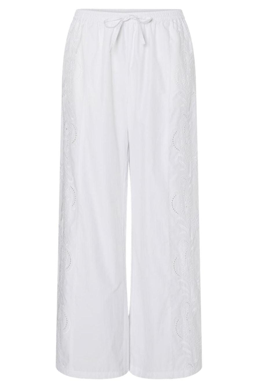 Pieces - Pcalba Wide Emb Pant - 4861911 Bright White Bukser 