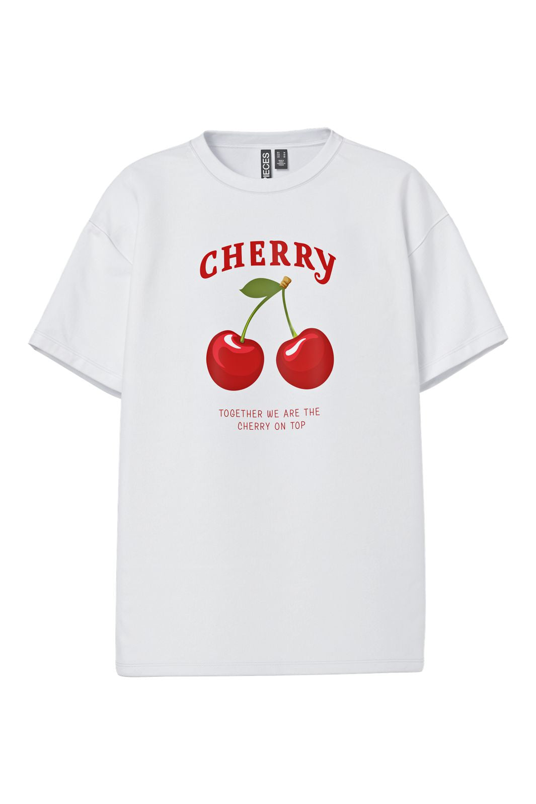 Pieces - Pcalifi Fasttrack Ss Oversize Tee - 4988799 Bright White Together We Are The Cherry On Top