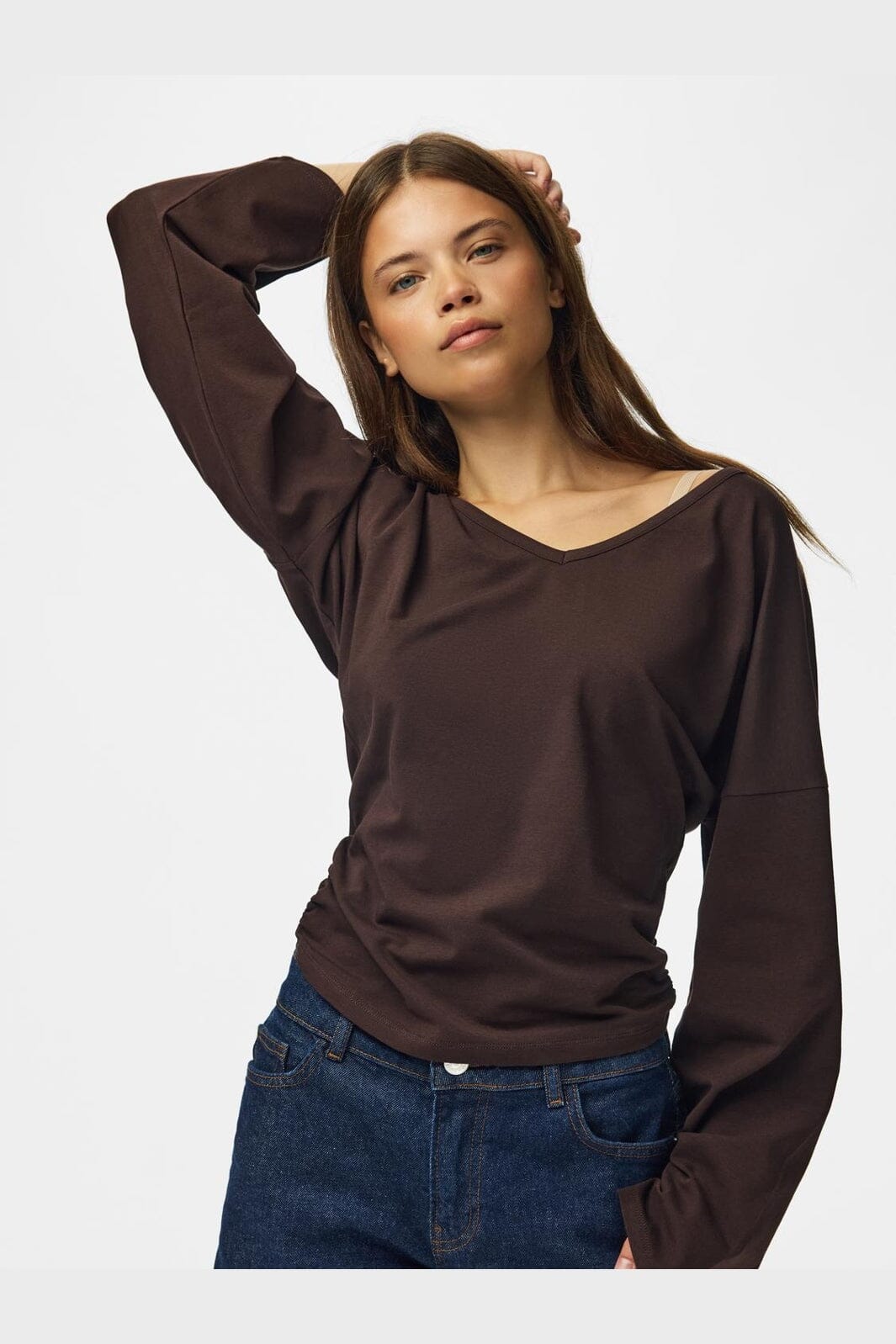 Pieces - Pcalli Ls V-Neck Top - 5235927 Chocolate Plum