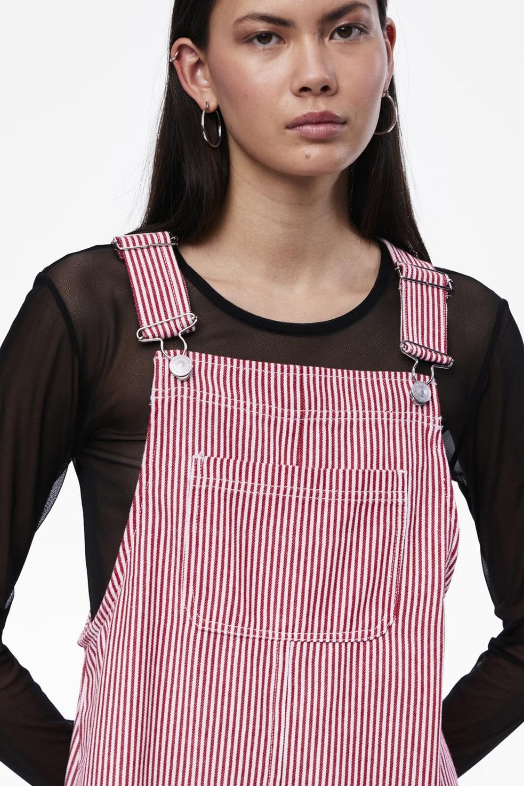 Pieces - Pcallo Dungaree Dress Fsy - 4464992 Salsa Cloud Dancer Stripes
