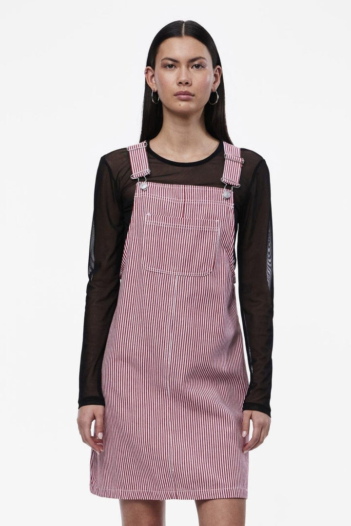 Pieces - Pcallo Dungaree Dress Fsy - 4464992 Salsa Cloud Dancer Stripes