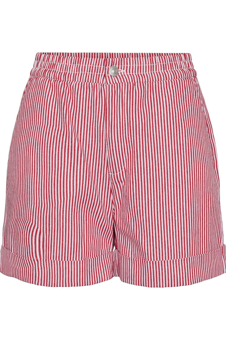 Pieces - Pcallo Fold Up Shorts - 4464990 Salsa Cloud Dancer Stripes