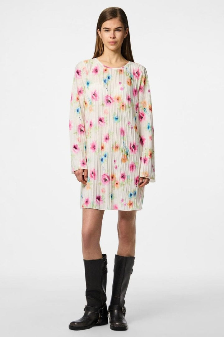 Pieces - Pcamber Ls Short Dress Kca - 4842927 Bright White Blurry Flowers