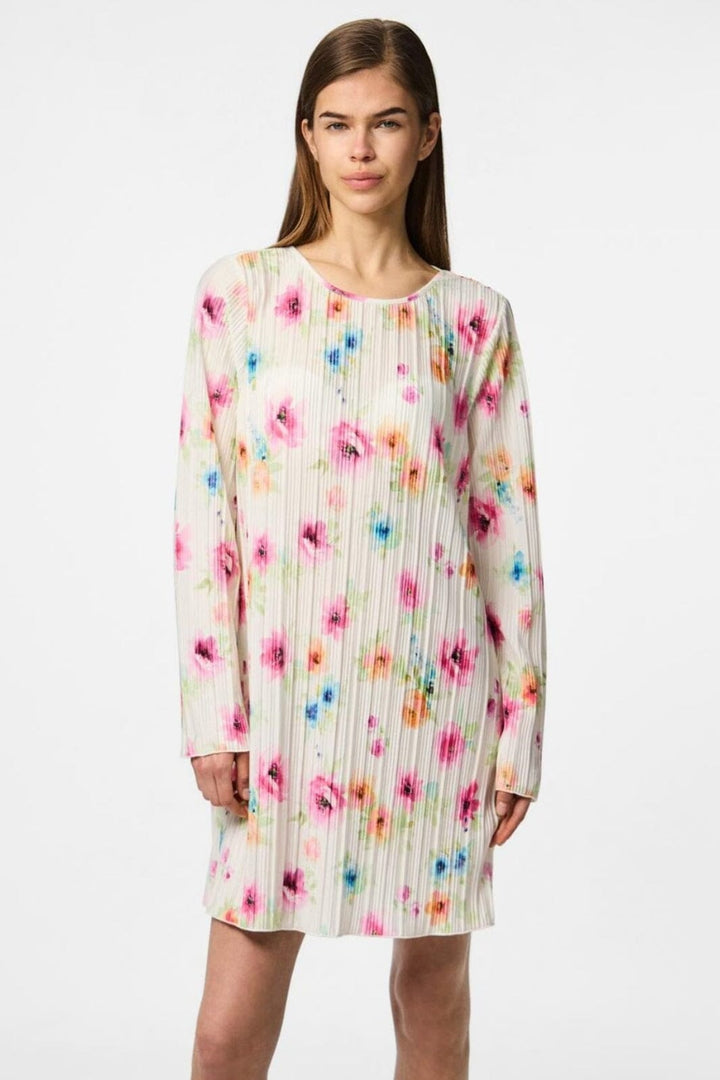 Pieces - Pcamber Ls Short Dress Kca - 4842927 Bright White Blurry Flowers