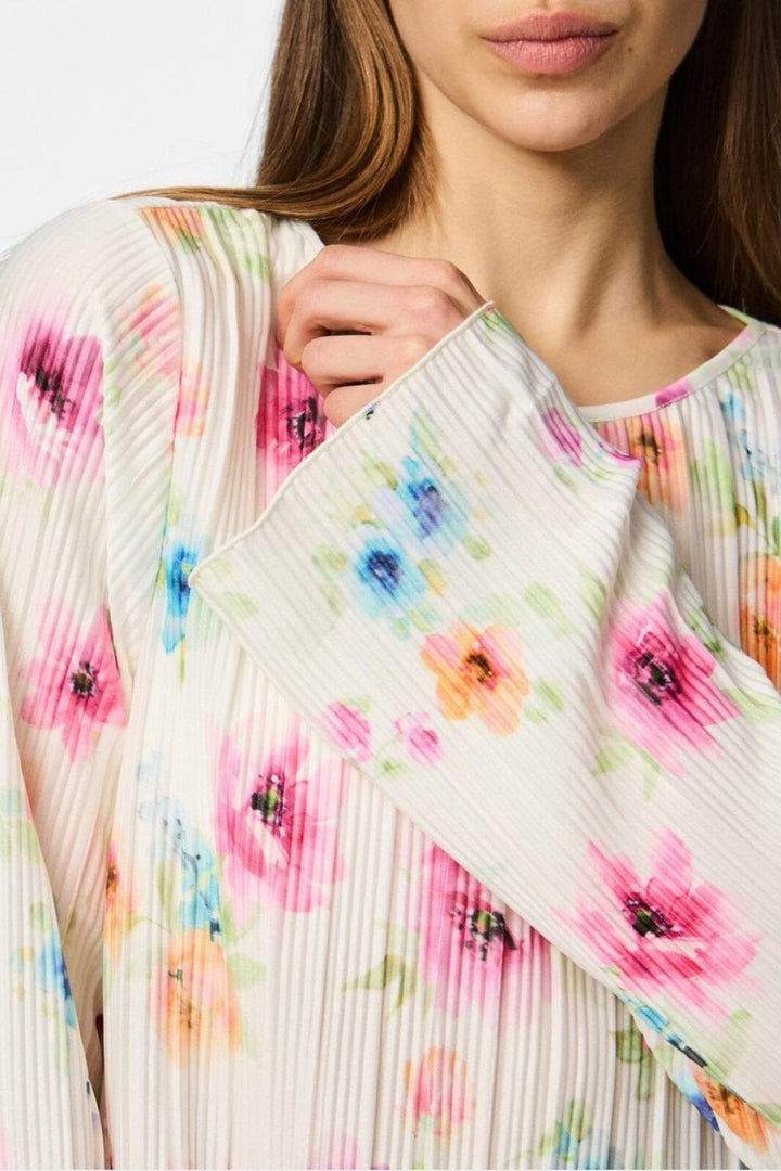 Pieces - Pcamber Ls Short Dress Kca - 4842927 Bright White Blurry Flowers