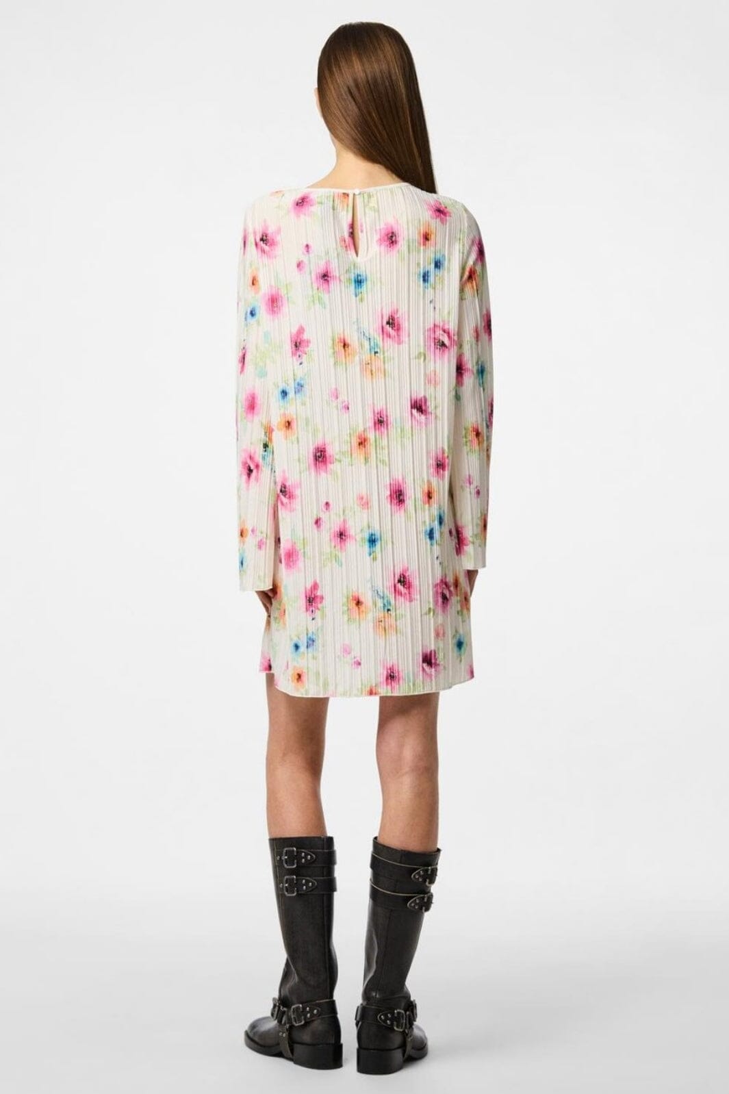 Pieces - Pcamber Ls Short Dress Kca - 4842927 Bright White Blurry Flowers