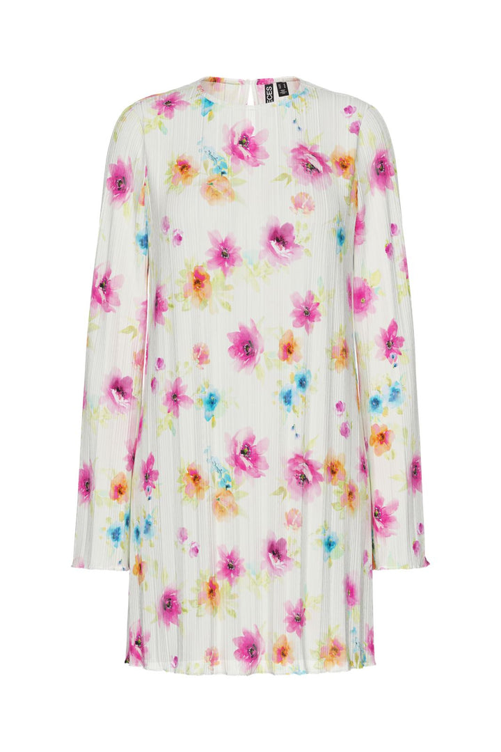 Pieces - Pcamber Ls Short Dress Kca - 4842927 Bright White Blurry Flowers