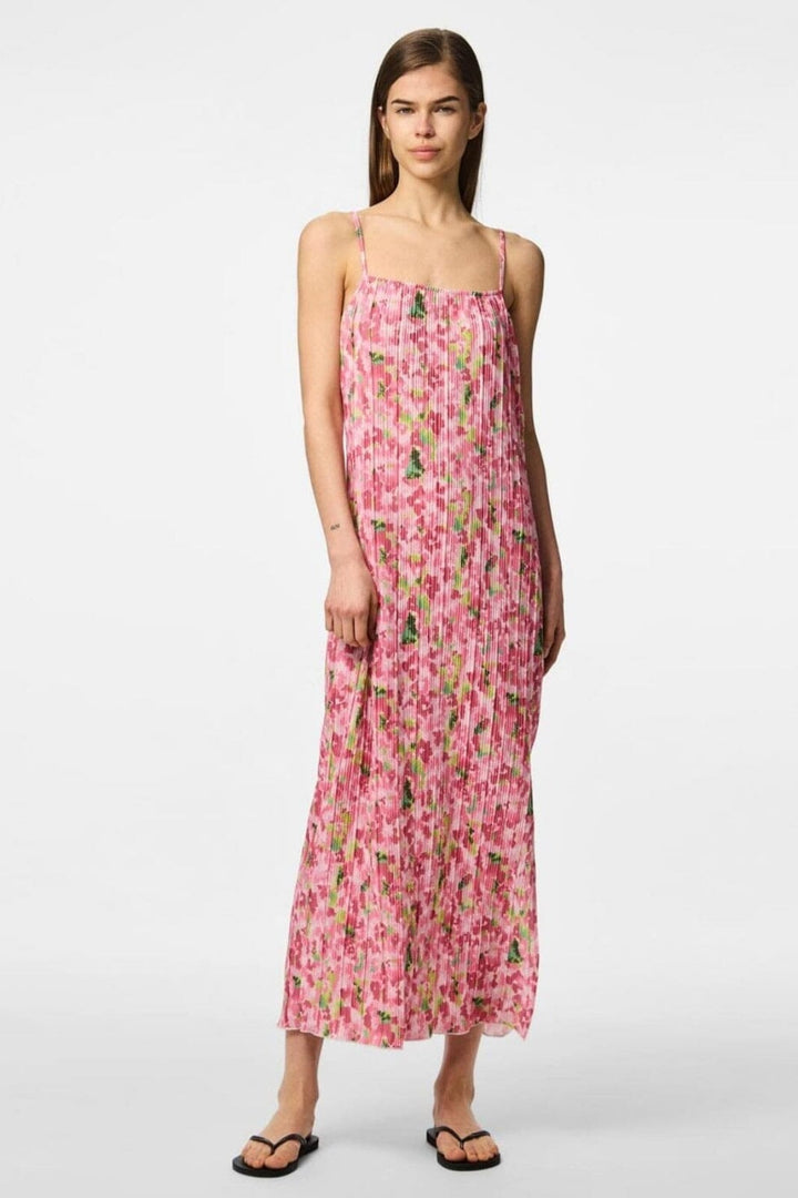 Pieces - Pcamber Sl Maxi Slip Dress Kca - 4797863 Pink Cosmos Blurry Flowers