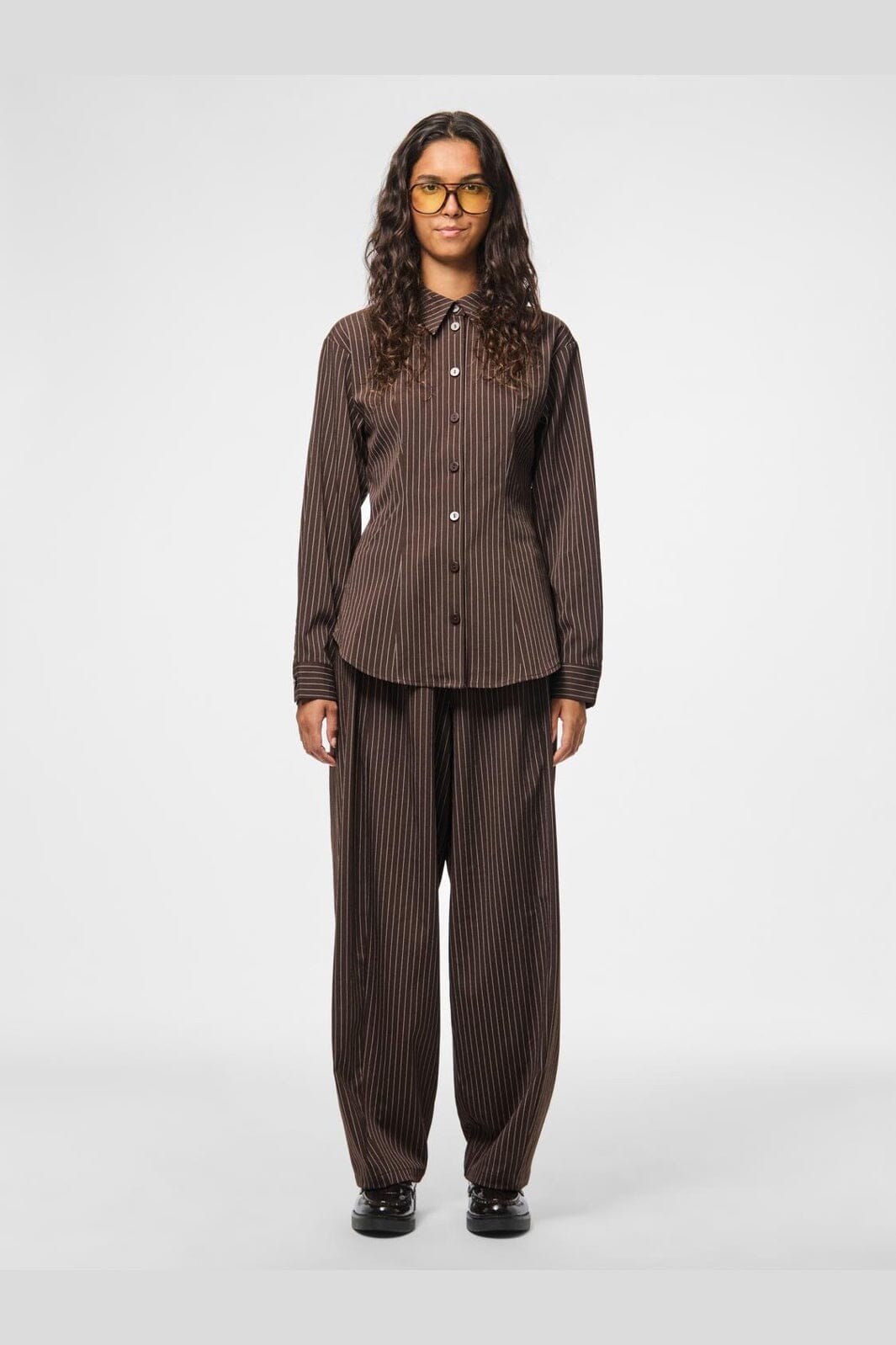 Pieces - Pcanja Ls Fitted Shirt - 5078695 Delicioso Pinstripe