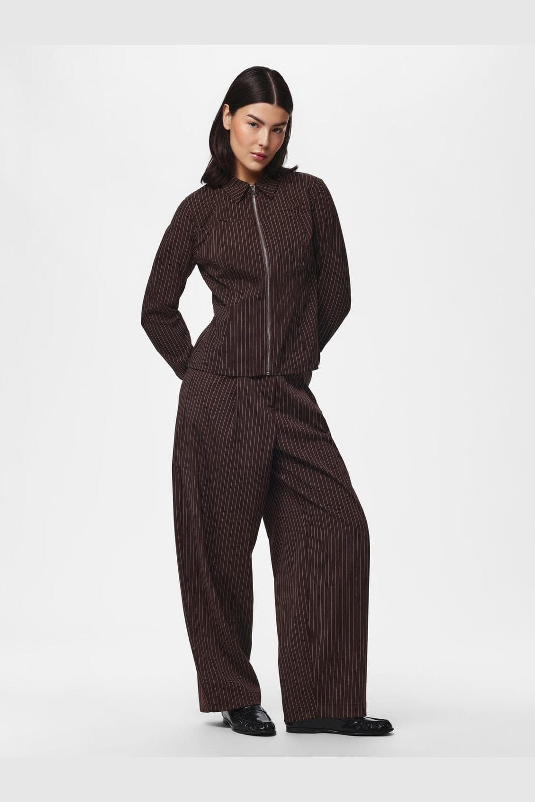 Pieces - Pcanja Ls Zip Shirt - 5200653 Delicioso Pinstripes