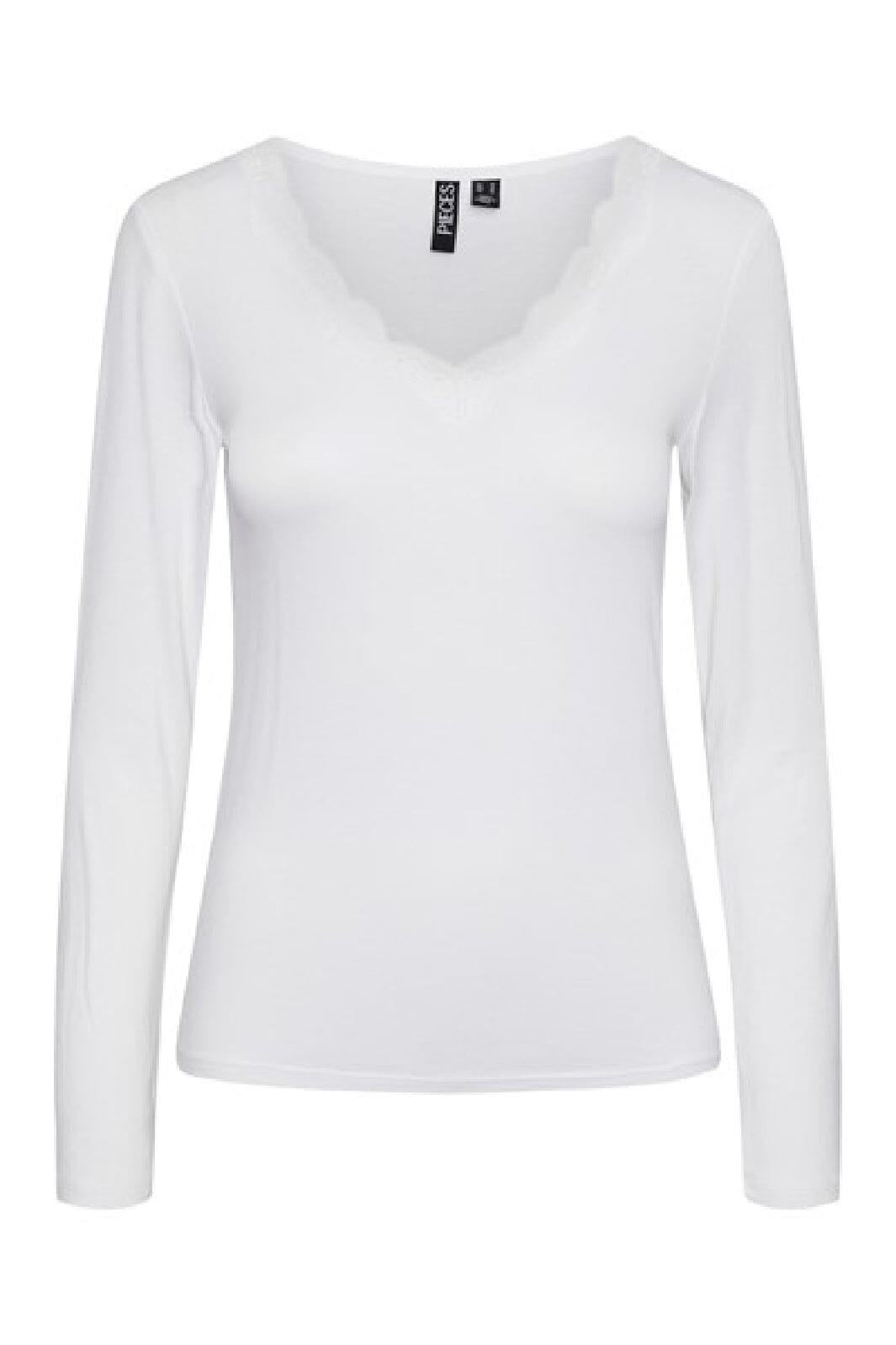 Pieces - Pcbarbera Ls Lace Top - 188927 Bright White