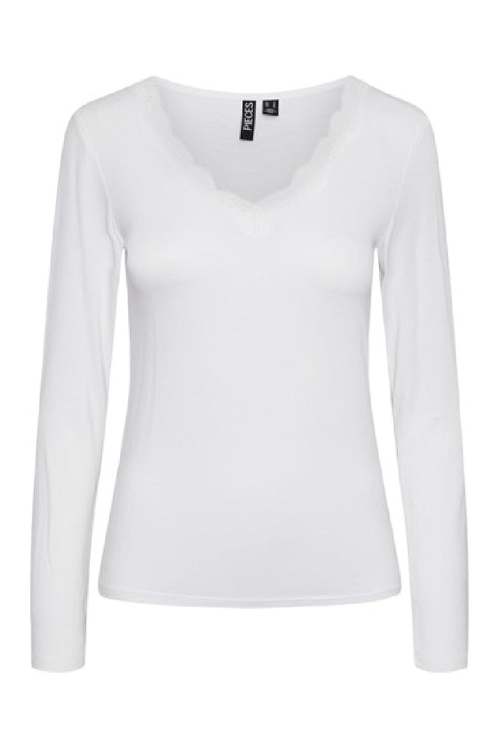 Pieces - Pcbarbera Ls Lace Top - 188927 Bright White