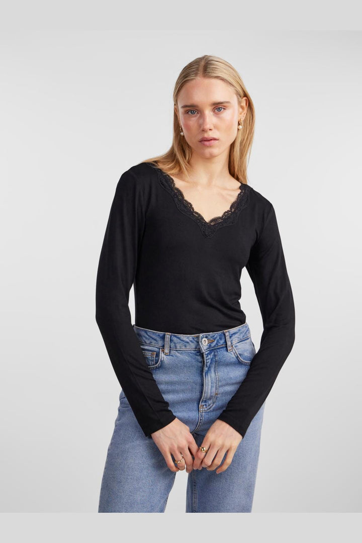 Pieces - Pcbarbera Ls Lace Top - 4279507 Black