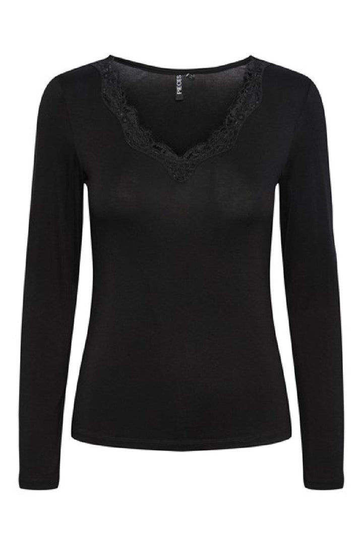 Pieces - Pcbarbera Ls Lace Top - 4279507 Black