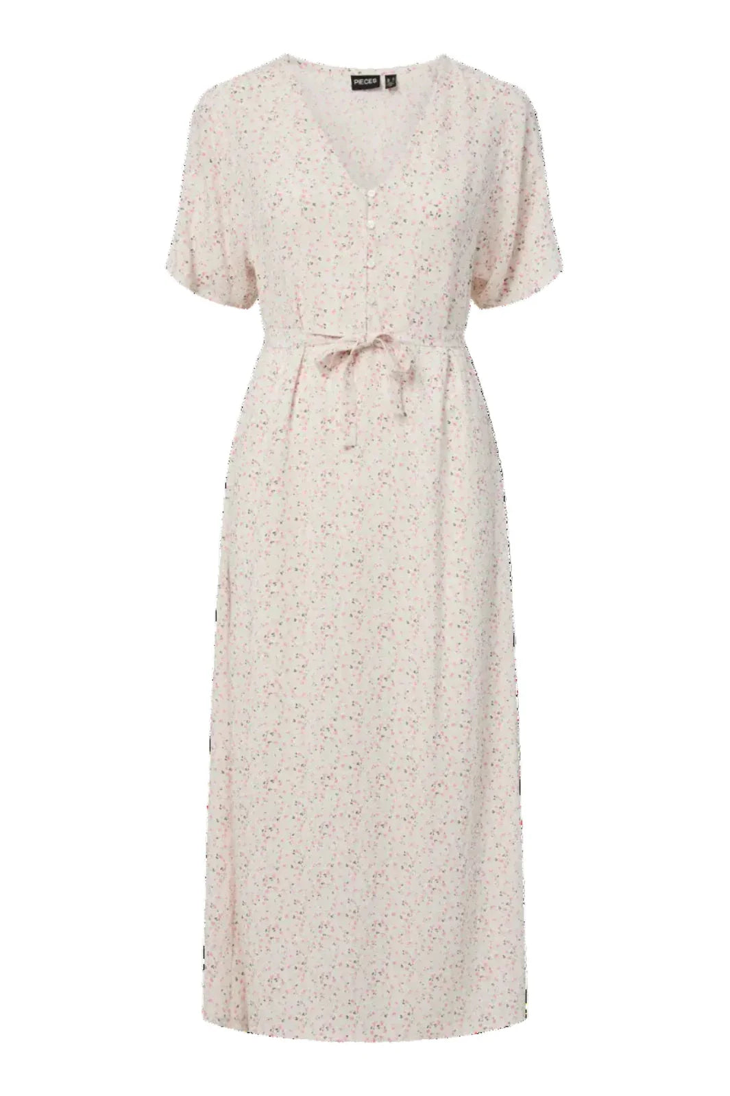 Pieces - Pcbarri Ss Midi V-Neck Dress Msa - 4983766 Cloud Dancer Ditsy Flower Feel Kjoler 