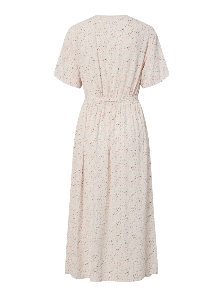 Pieces - Pcbarri Ss Midi V-Neck Dress Msa - 4983766 Cloud Dancer Ditsy Flower Feel Kjoler 