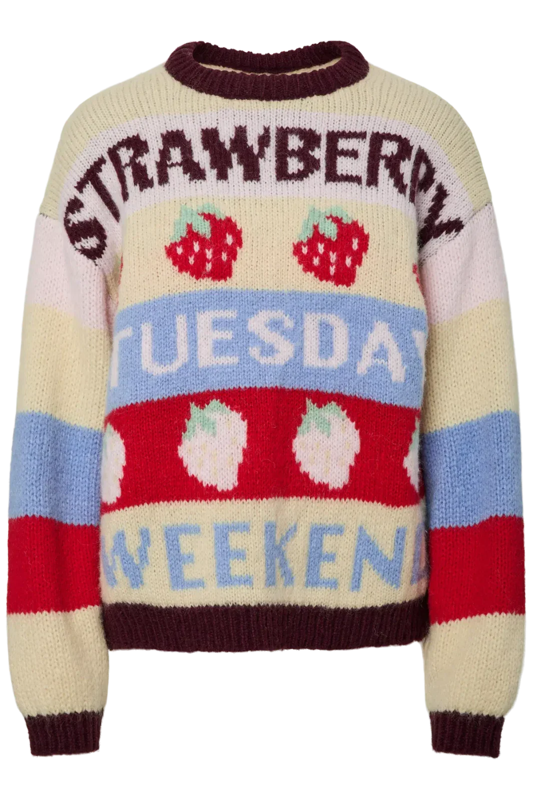 Pieces - Pcbikka Ls O-Neck Knit - 4949295 French Vanilla Multicolor Statements Strikbluser 