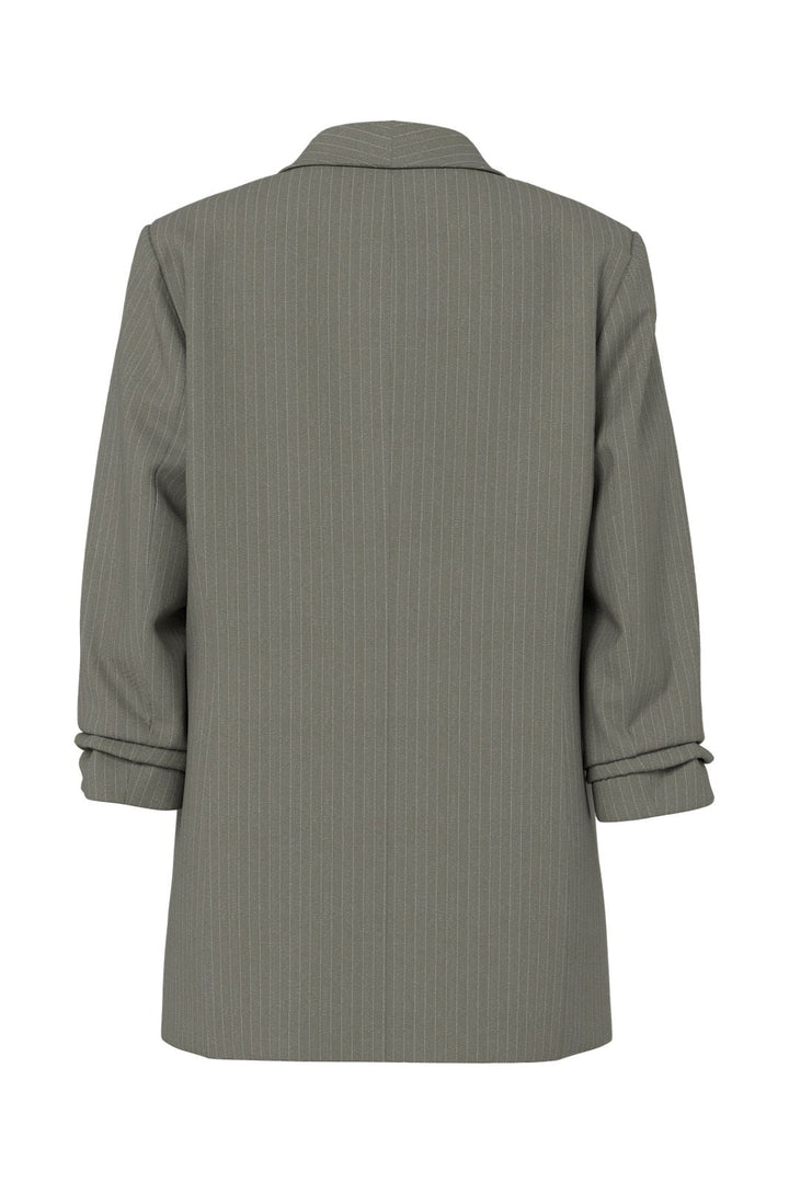 Pieces - Pcbosella 3/4 Pinstripe Blazer - 4899433 Deep Lichen Green Cloud Dancer Pinstripe