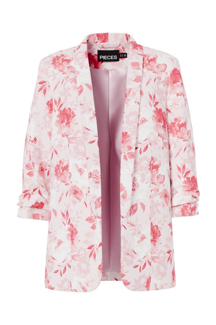 Pieces - Pcbosella 3/4 Printed Blazer - 4924919 Cloud Dancer Pink Flower