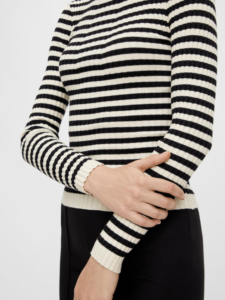 Pieces - Pccrista Ls O-Neck Knit - 3653318 Black WITH BIRCH STRIPES M