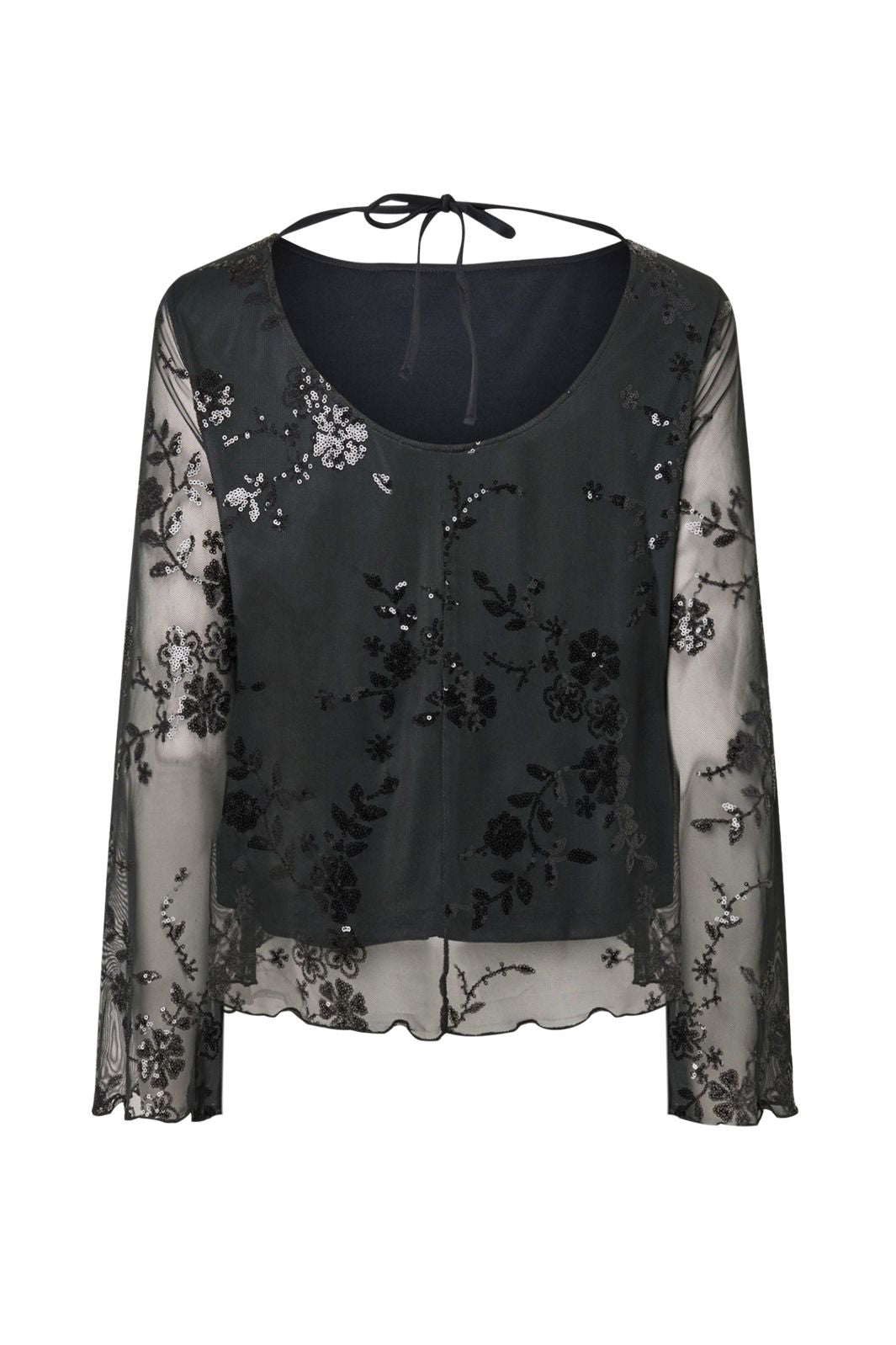 Pieces - Pcevita Ls Loose Top - 5178146 Asphalt Dark Grey Sequins