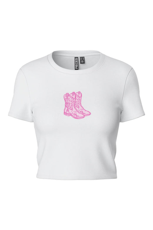 Pieces - Pcexpress Ss Baby Tee Kca 17157693 - 4873069 - Bright White Pink Cowboy Boots