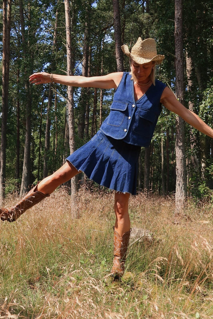 Pieces - Pcfabia Short Plisse Denim Skirt Fsy - 4745600 Dark Blue Denim