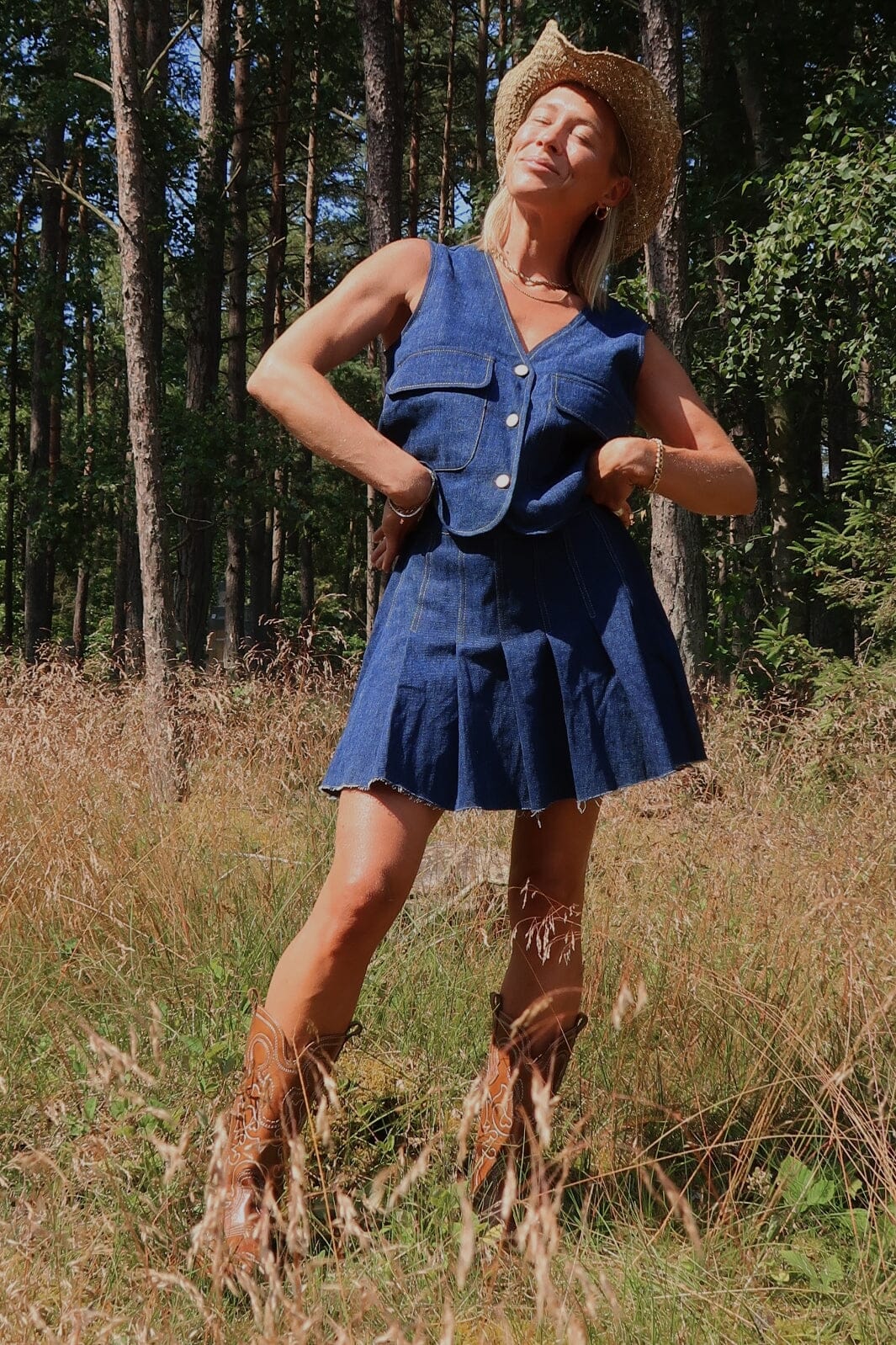 Pieces - Pcfabia Short Plisse Denim Skirt Fsy - 4745600 Dark Blue Denim