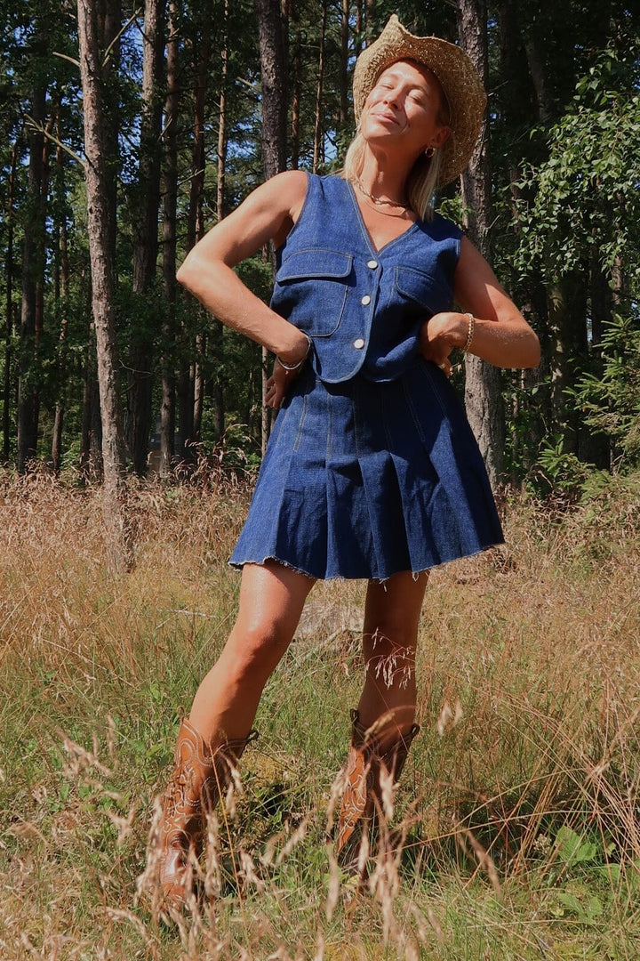 Pieces - Pcfabia Short Plisse Denim Skirt Fsy - 4745600 Dark Blue Denim