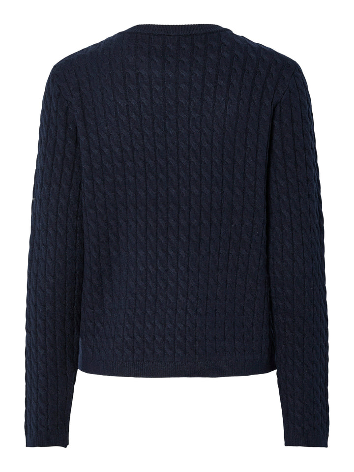 Pieces - Pcfia Ls Cable Knit - 4802310 Maritime Blue Strikbluser 