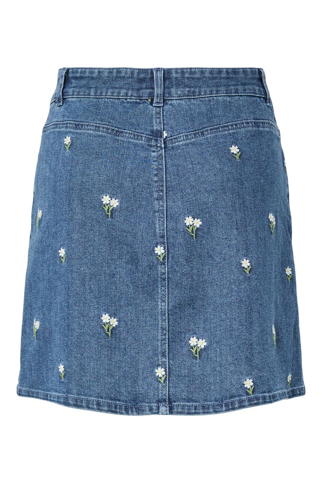Pieces - Pcflora Short Denim Emb Skirt - 5068174 Medium Blue Denim White Flower Embroidery
