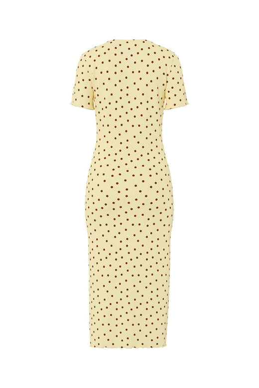 Pieces - Pcflora Ss Midi Dress Cp - 5017914 French Vanilla Brown Polka Dots