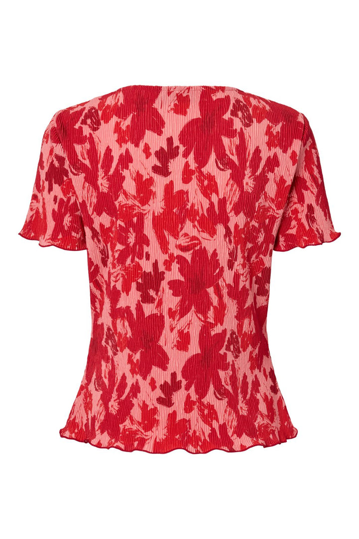 Pieces - Pcflora Ss O-Neck Top Msa - 4963675 Adrenaline Rush Red Tone Flowers