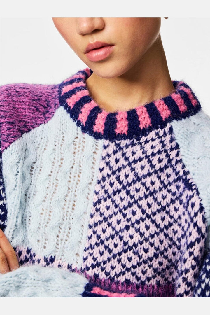 Pieces - Pcfusion Ls O-Neck Colorblock Knit - 5129669 Sachet Pink Blue And Purple Colorblock