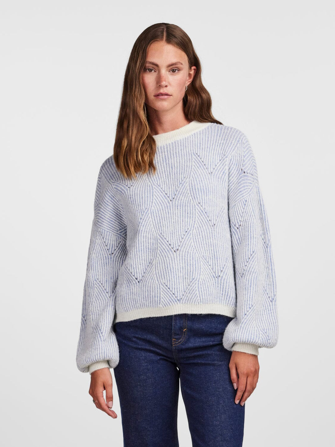Pieces - Pcjenna Ls O-Neck Knit - 4432776 Angel Falls