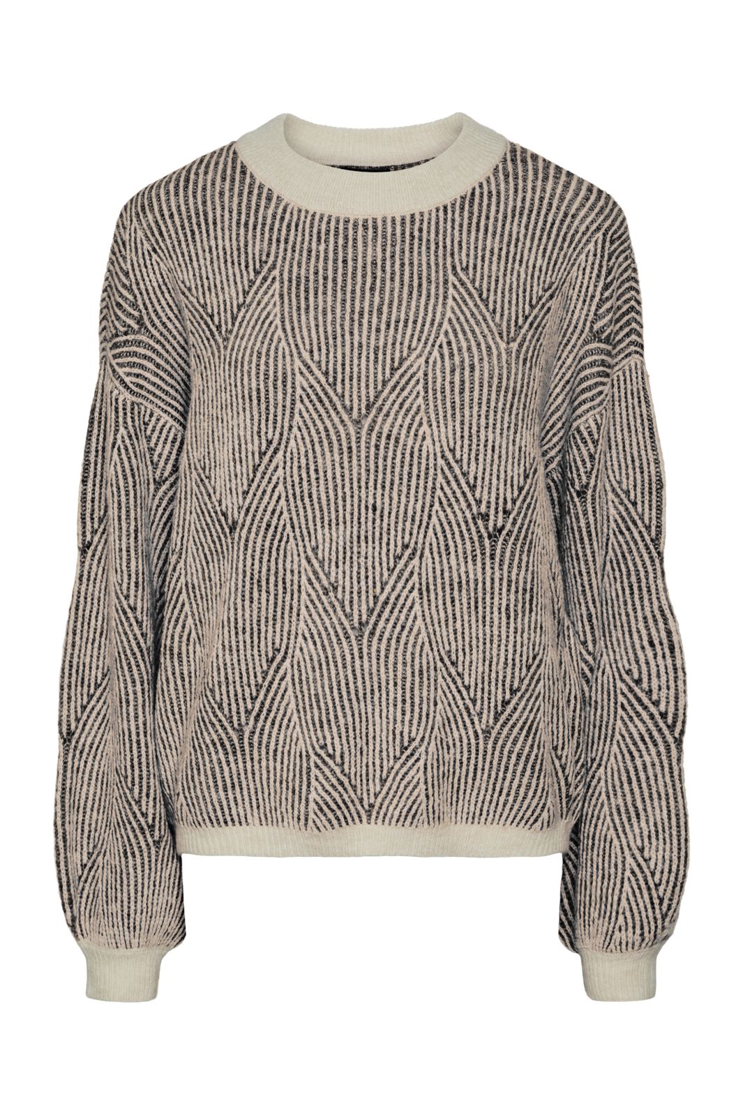 Pieces - Pcjenna Ls O-Neck Knit - 4613217 Whitecap Gray Black