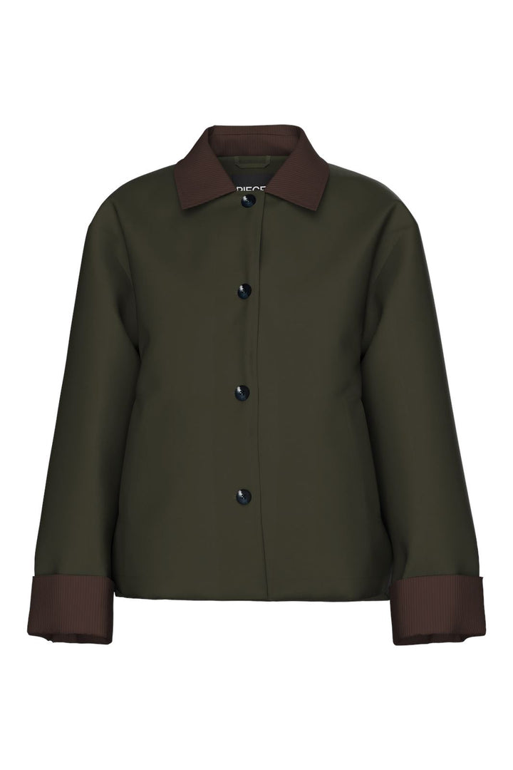 Pieces - Pcjorma Short Padded Jacket - 4881894 Forest Night Hot Fudge