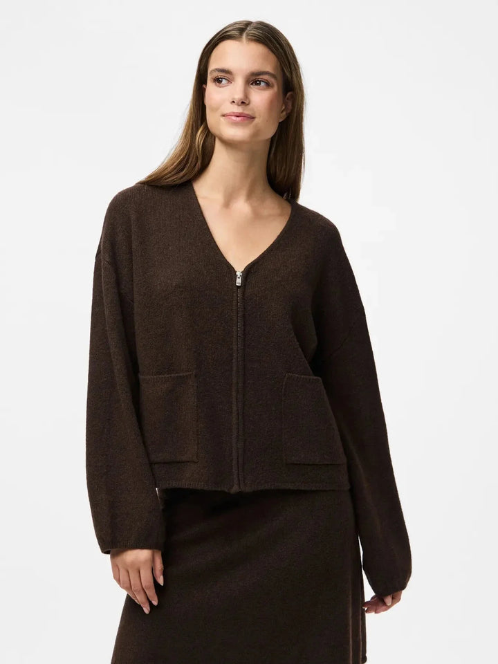 Pieces - Pcjunna Ls V-Neck Knit Cardigan - 4819445 Hot Fudge Melange Cardigans 