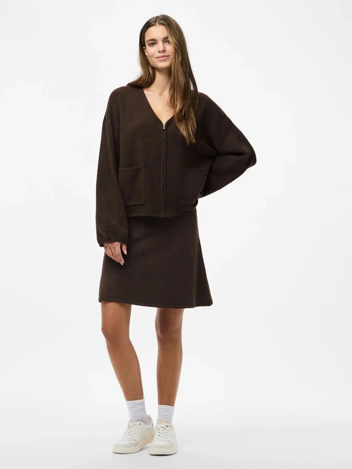 Pieces - Pcjunna Ls V-Neck Knit Cardigan - 4819445 Hot Fudge Melange Cardigans 