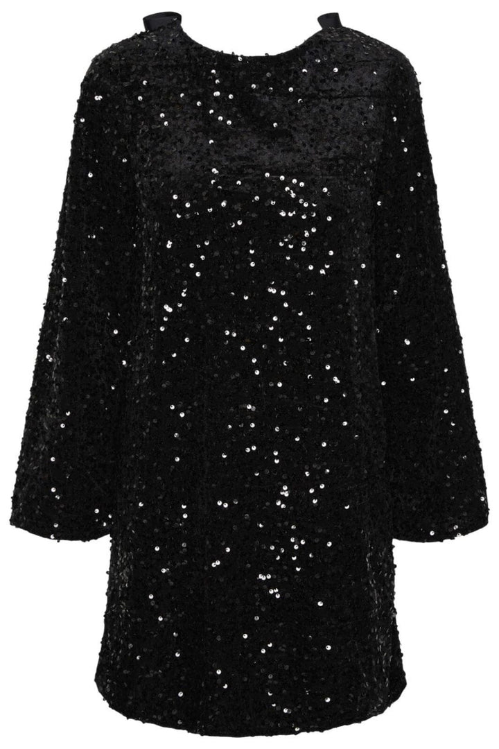 Pieces - Pckam Ls Deep Back Bow Dress - 4617670 Black Black Sequins