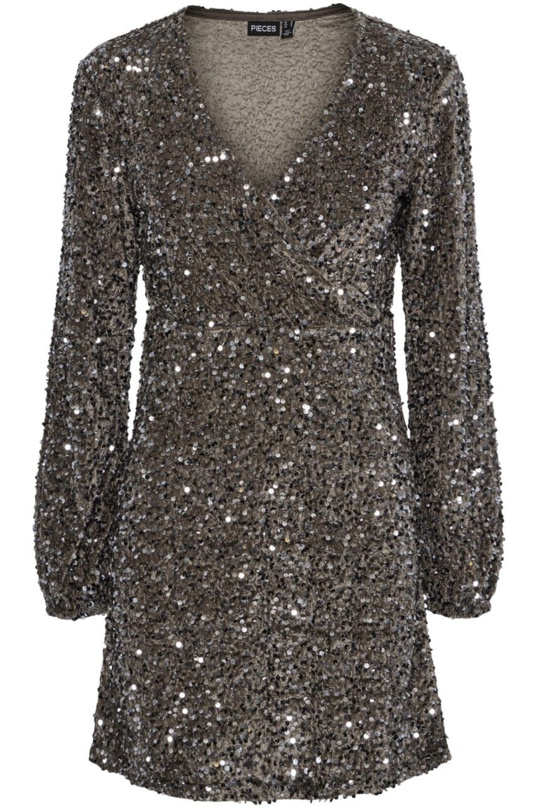 Pieces - Pckam Ls Wrap Dress - 4641542 Morel Silver Sequins